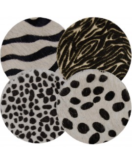 Selection of round coasters from cowhides